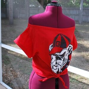 University of Georgia Bulldogs Cropped Off Shoulder One Shoulder Shirt Top L